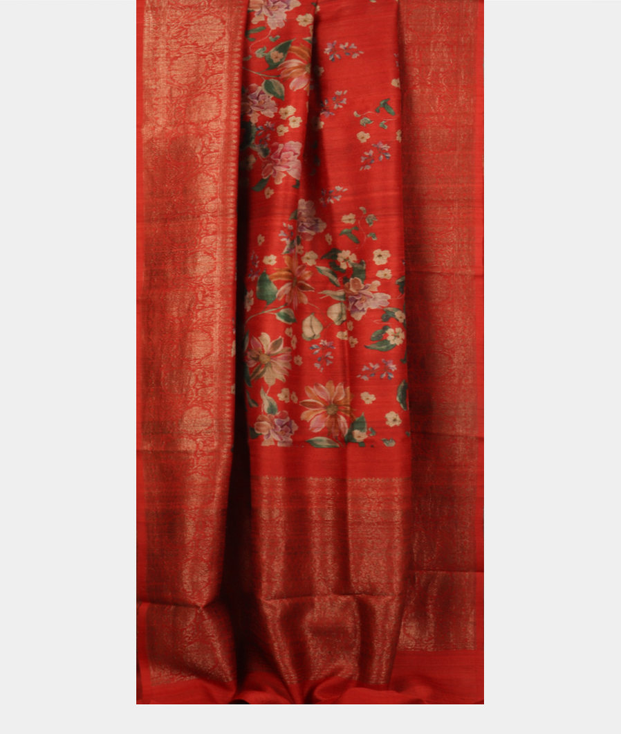 Red Printed Banaras Tussar Georgette Saree T4102622