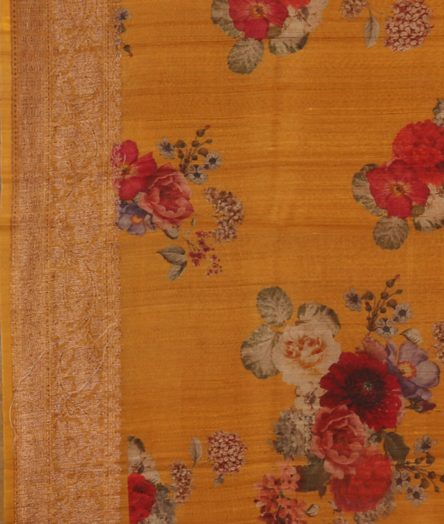 Yellow Banaras Tussar Georgette Saree T3813093