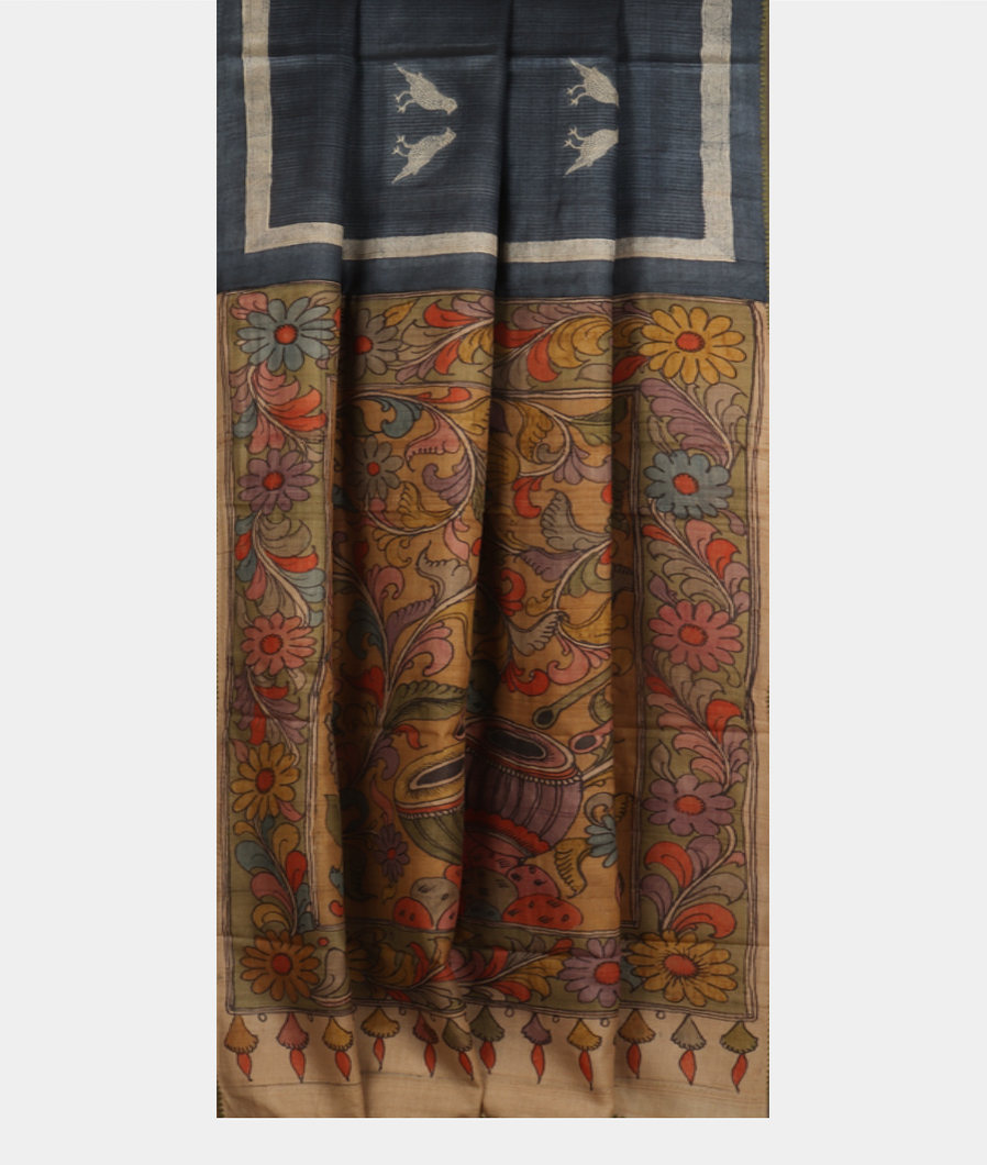 Grey Tussar Printed Saree T4150372