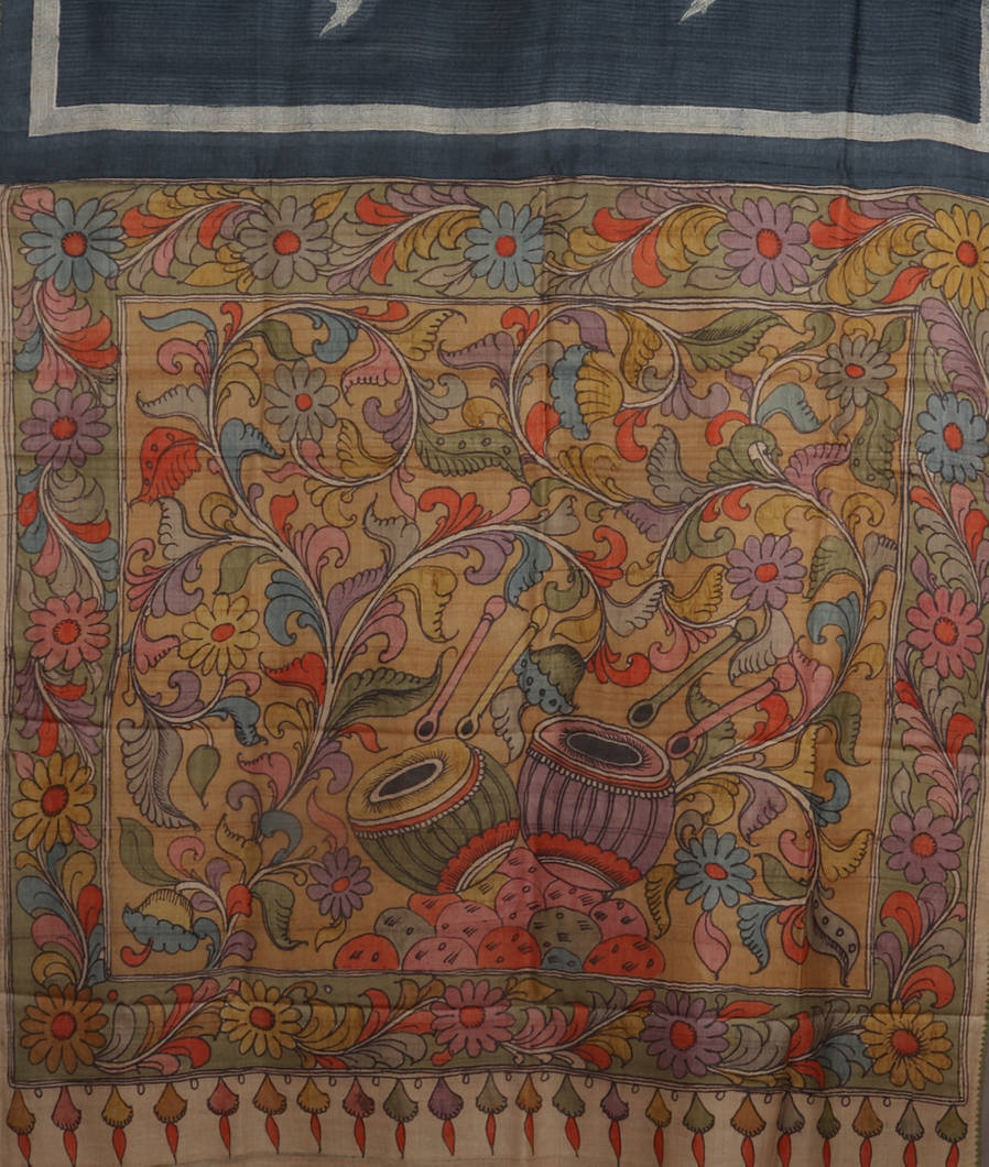 Grey Tussar Printed Saree T4150374