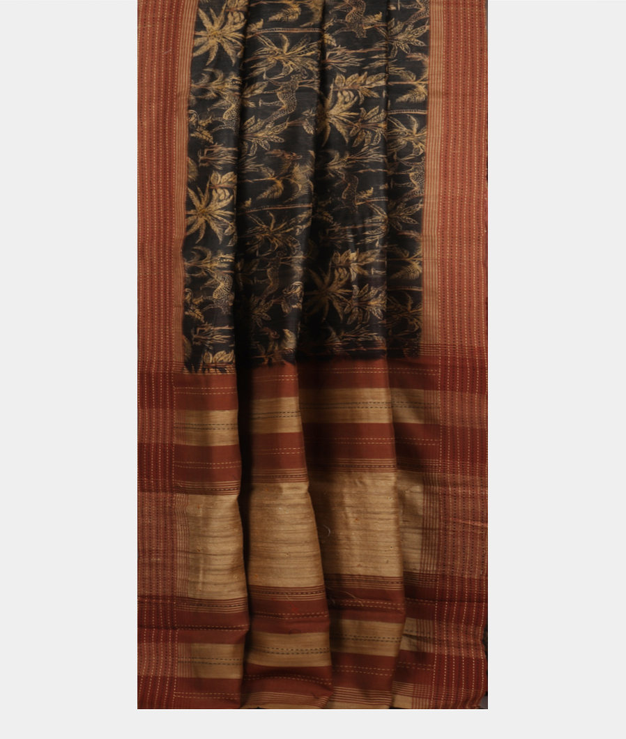 Black Tussar Printed Saree T3782562