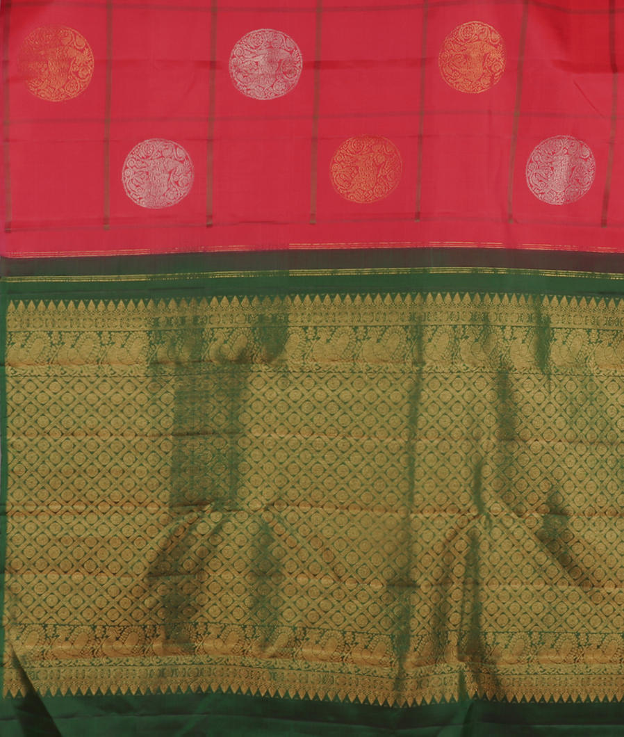 Pinkish Red Handwoven Kanjivaram Silk Saree T4191114