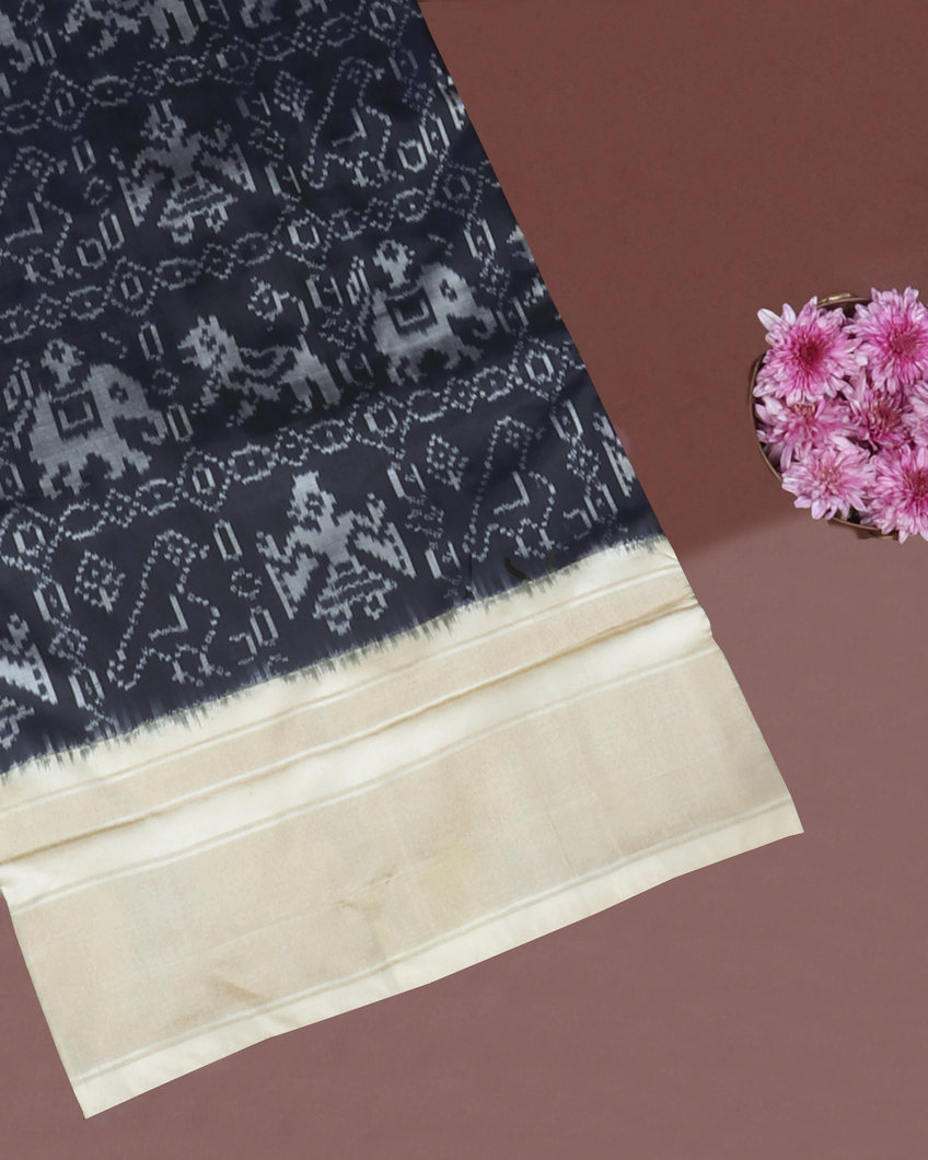Midnight Blue Ikat Silk Saree T418317-image