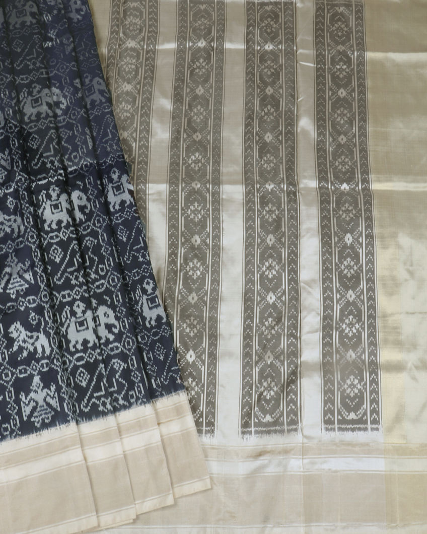Midnight Blue Ikat Silk Saree T4183172