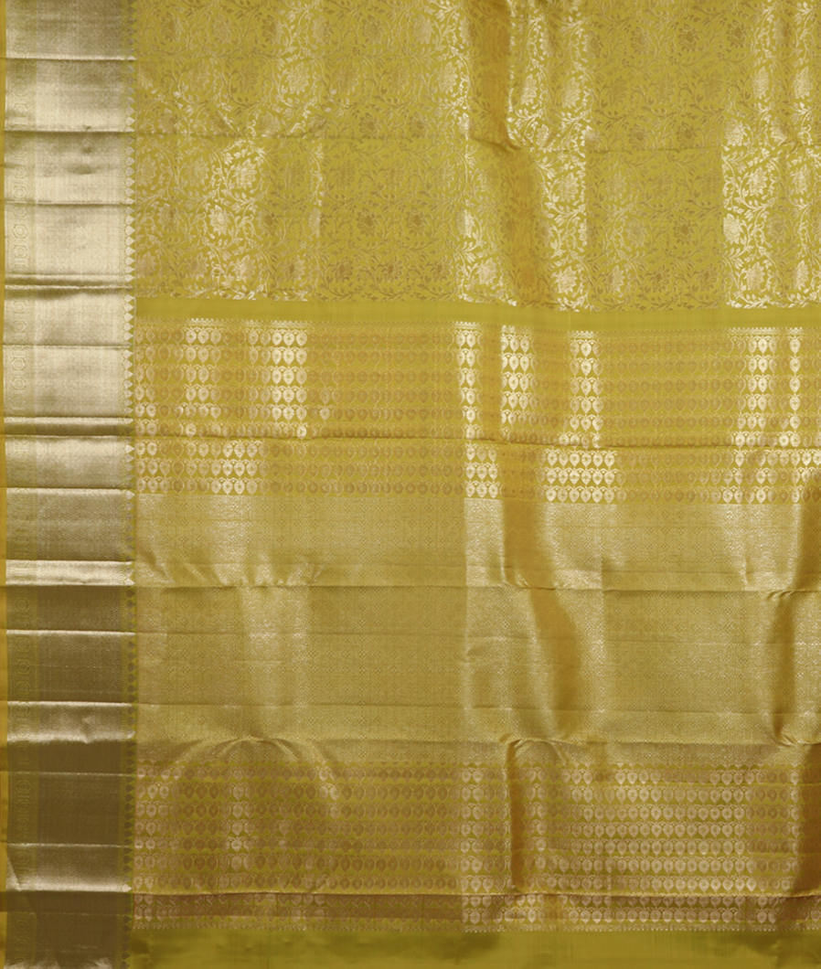 Yellowish Green Handwoven Kanjivaram Silk Saree T3977834