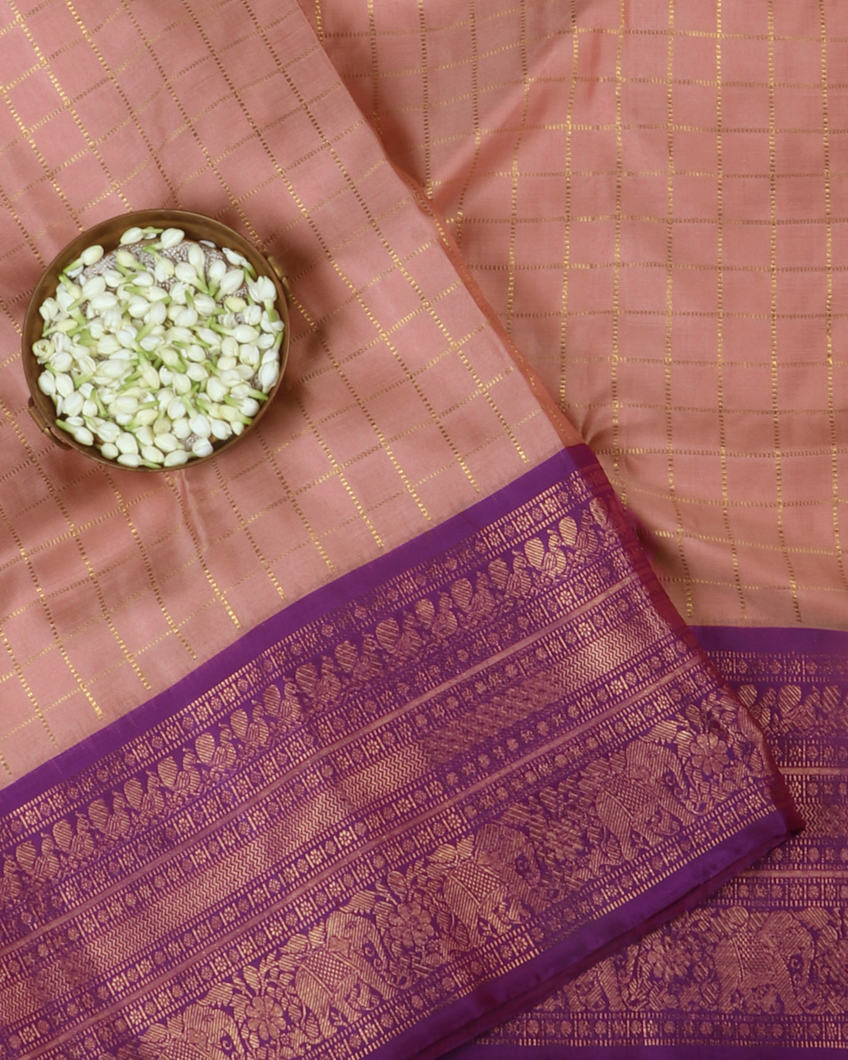 Mauve Pink Twill Kanjivaram Silk Saree T419475-image