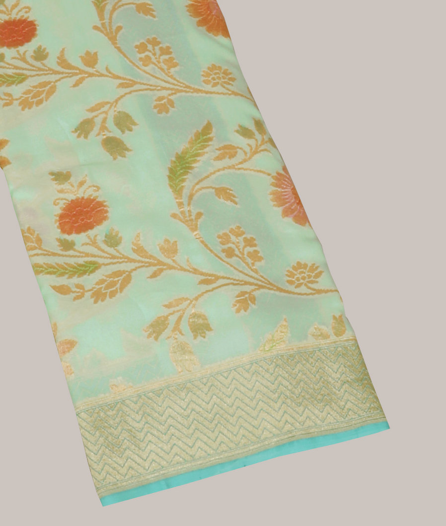 Green Banaras Georgette Silk Saree T380427-image