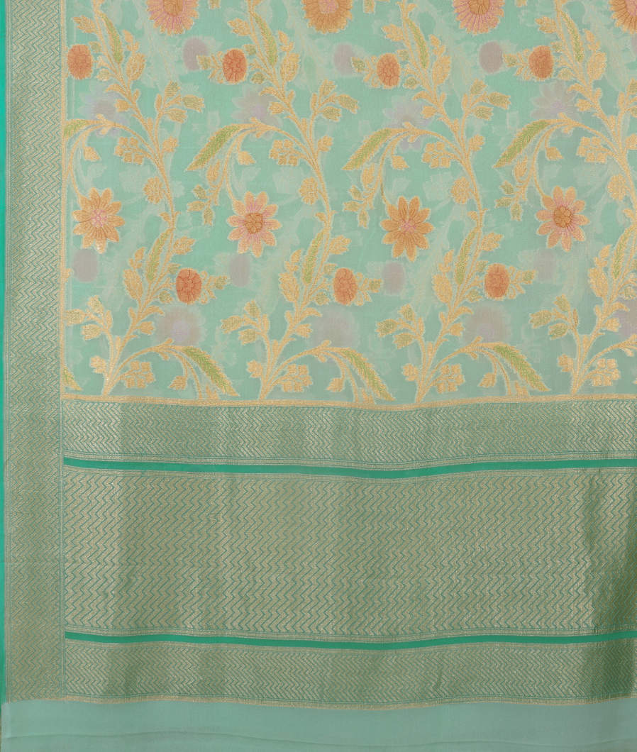 Green Banaras Georgette Silk Saree T3804274
