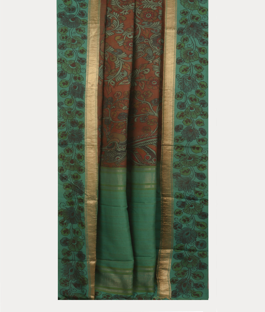 Brown Handpainted Kalamkari Soft Silk Saree T2573542