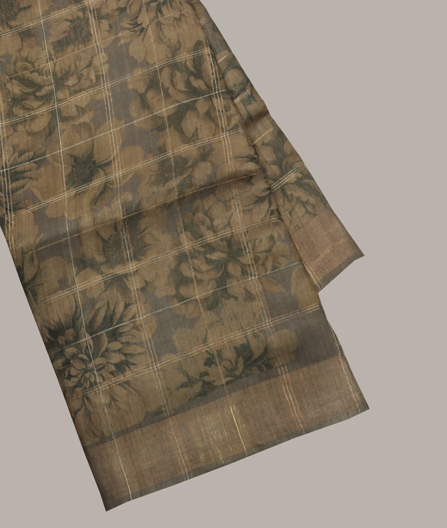 Grey Tussar Printed Saree T381315-image