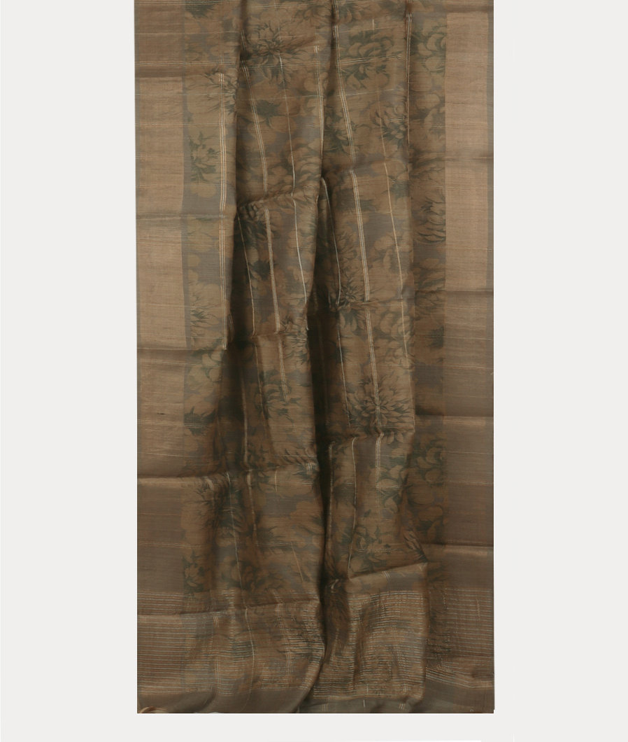 Grey Tussar Printed Saree T3813152