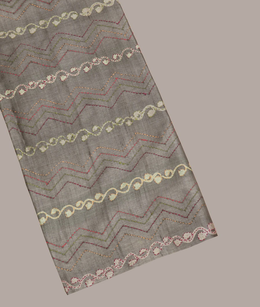 Grey Tussar Embroidery Saree T399048-image