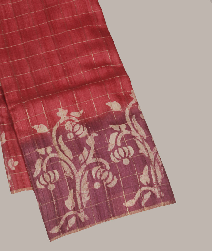 Red Tussar Printed Saree T417366-image