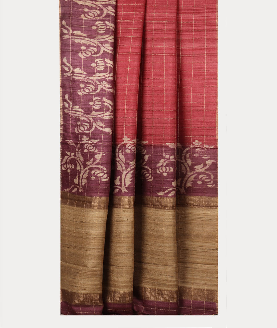 Red Tussar Printed Saree T4173662