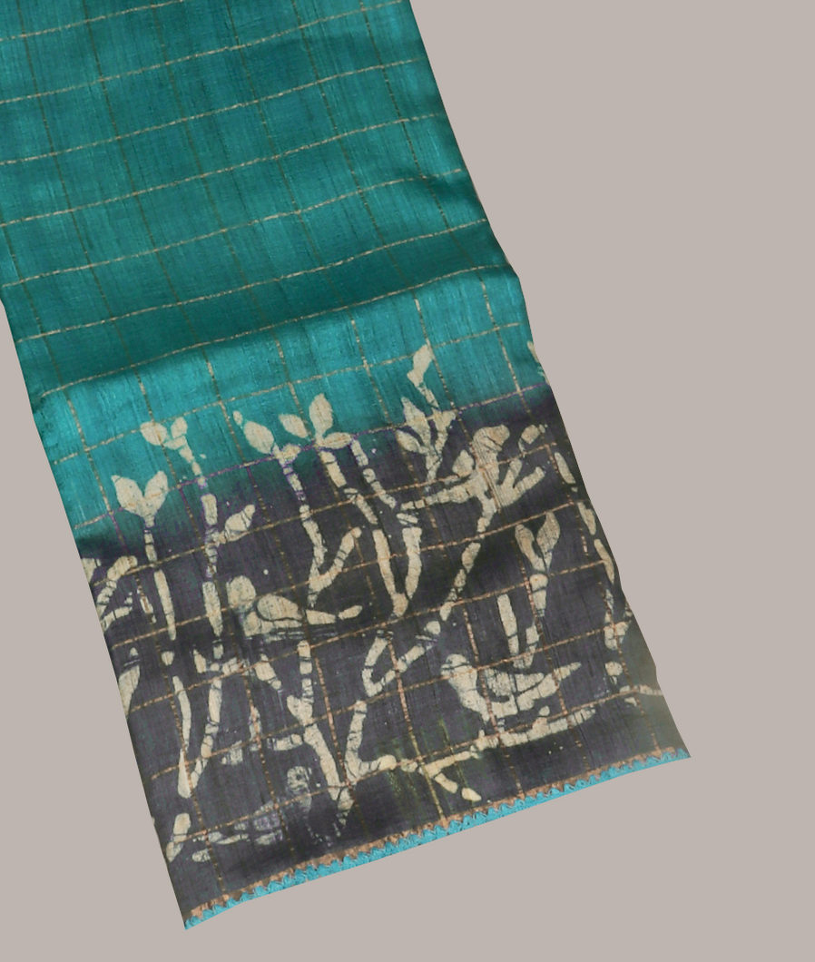 Peacock Blue Tussar Printed Saree T417373-image