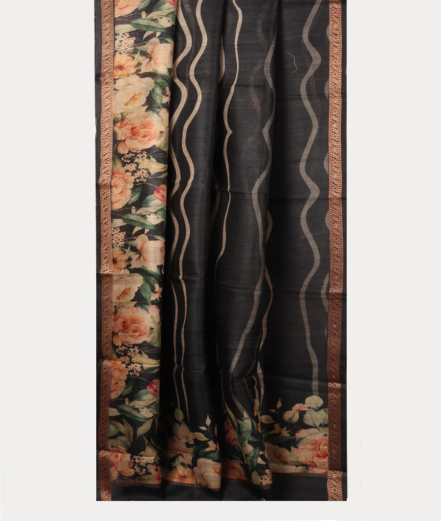 Black Tussar Printed Saree T3851782