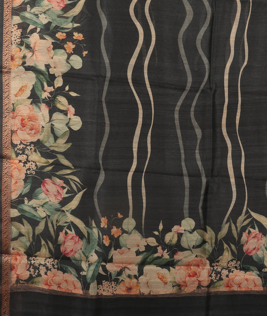 Black Tussar Printed Saree T3851784