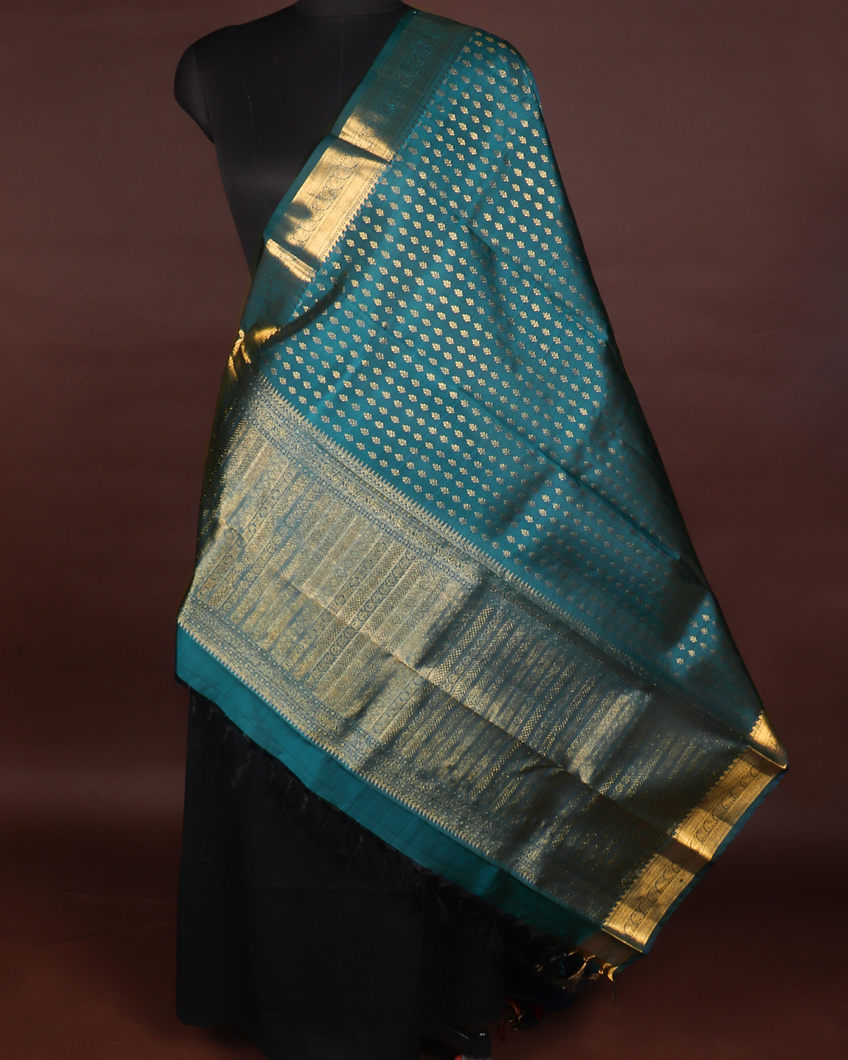Peacock Blue Handwoven Kanjivaram Silk Dupatta T419833-image