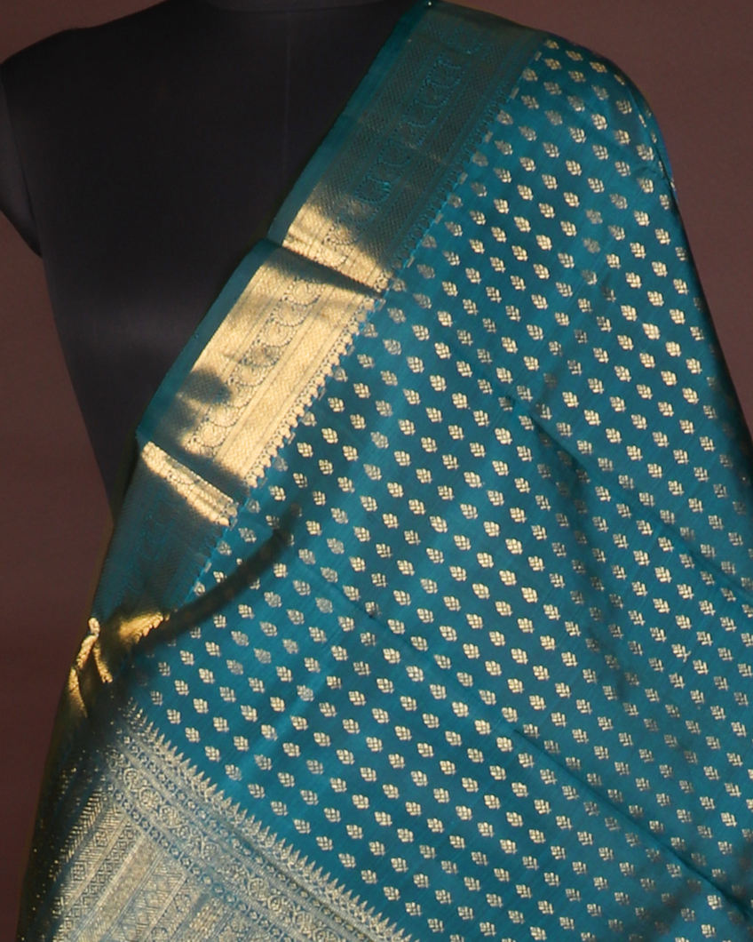 Peacock Blue Handwoven Kanjivaram Silk Dupatta T4198332