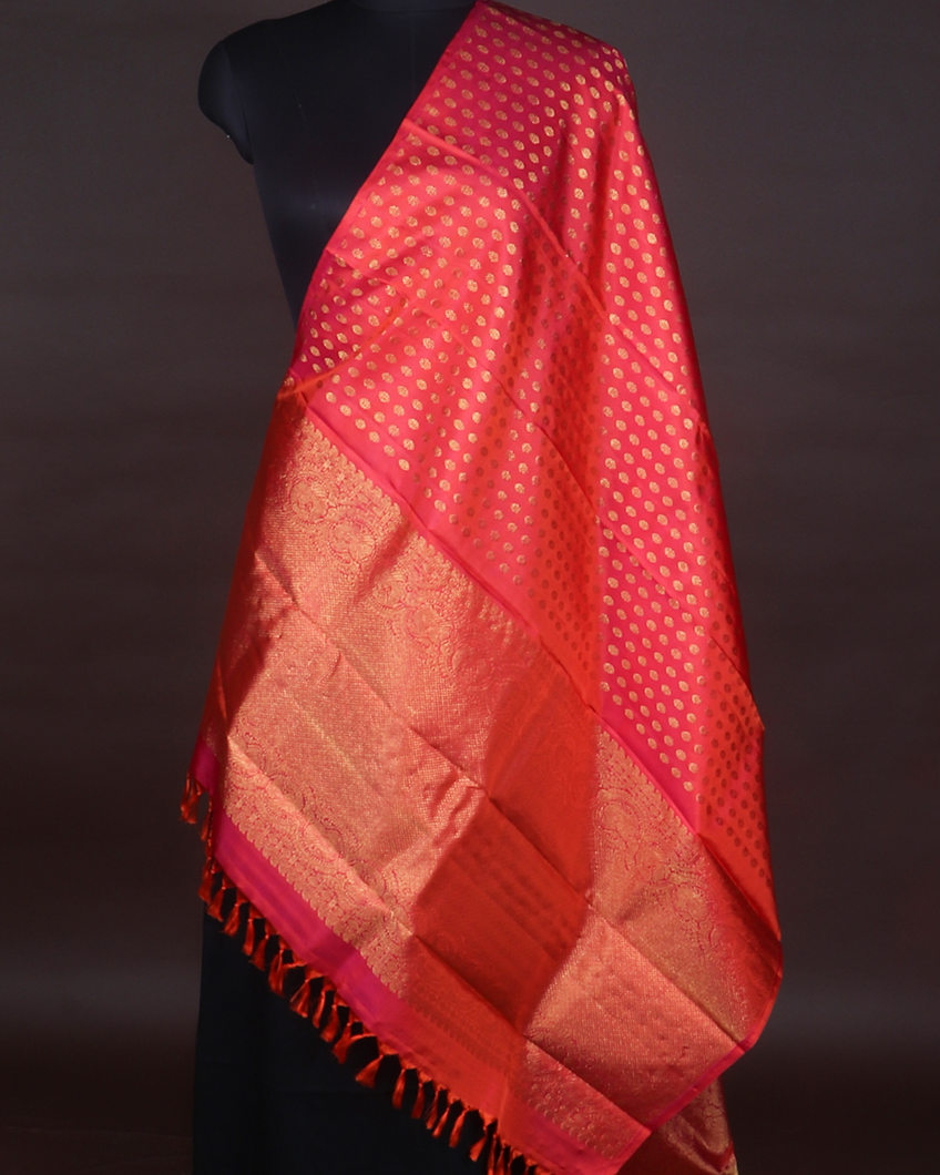Pinkish Orange Handwoven Kanjivaram Silk Dupatta T419811-image