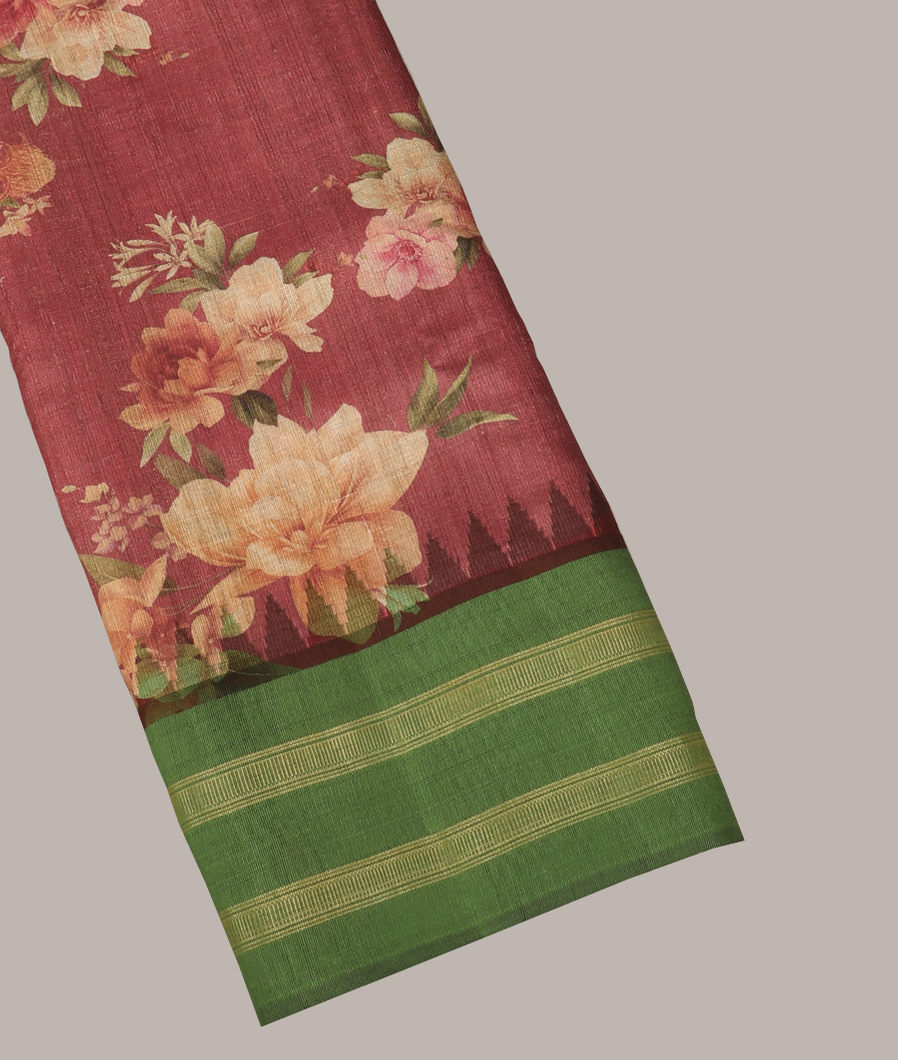 Maroon Tussar Printed Saree T413545-image