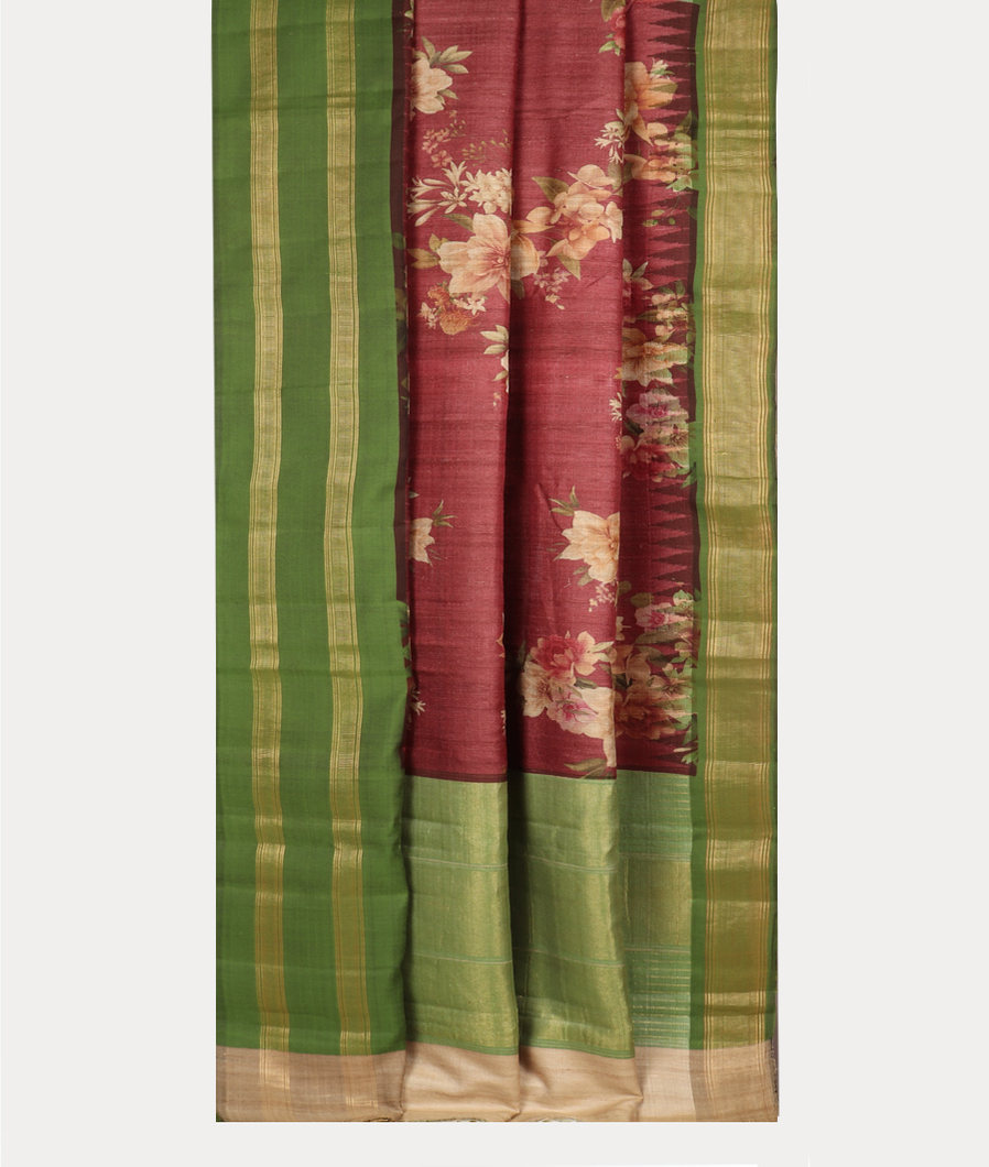 Maroon Tussar Printed Saree T4135452