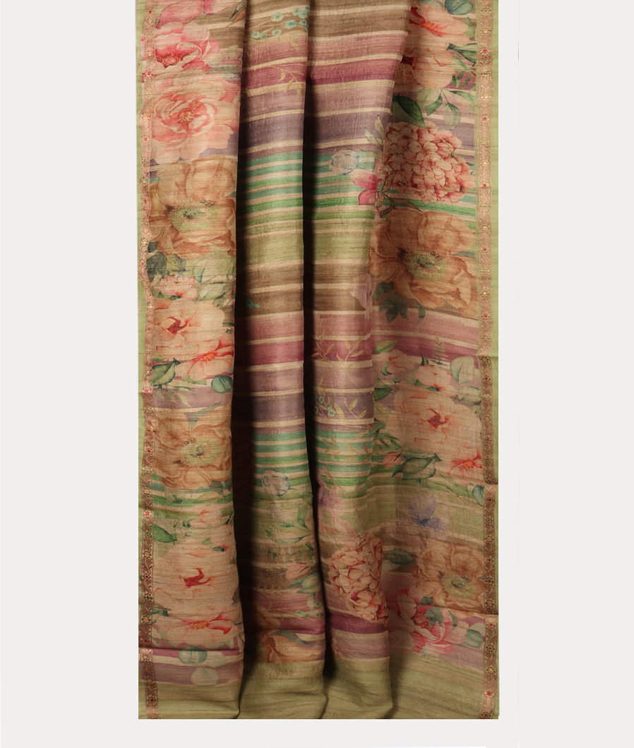 Multicolour Tussar Printed Saree T4131832