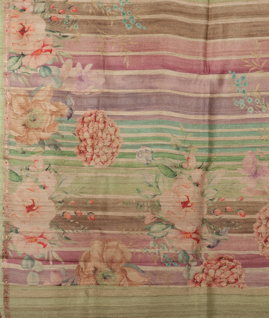 Multicolour Tussar Printed Saree T4131834