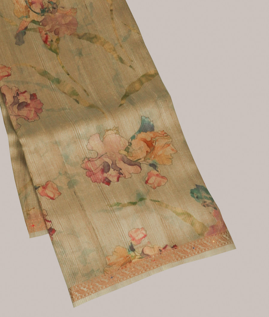 Green Tussar Printed Saree T385175-image