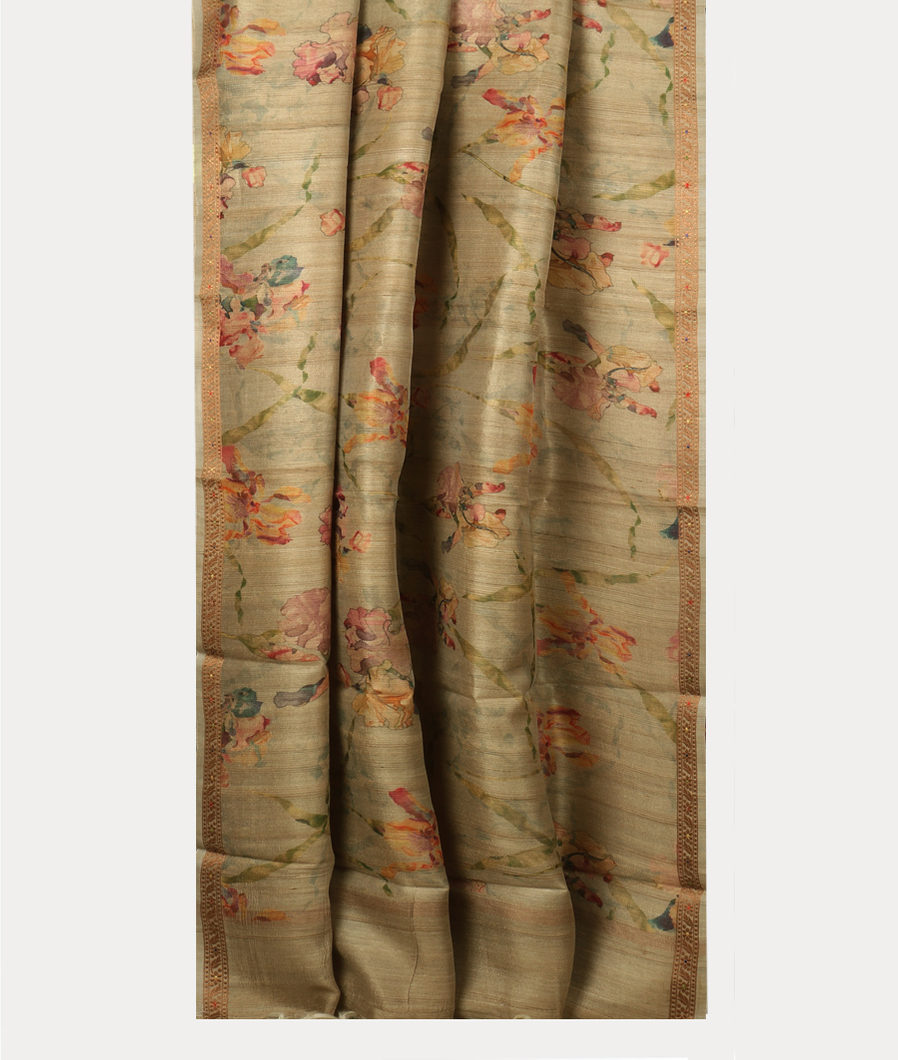 Green Tussar Printed Saree T3851752