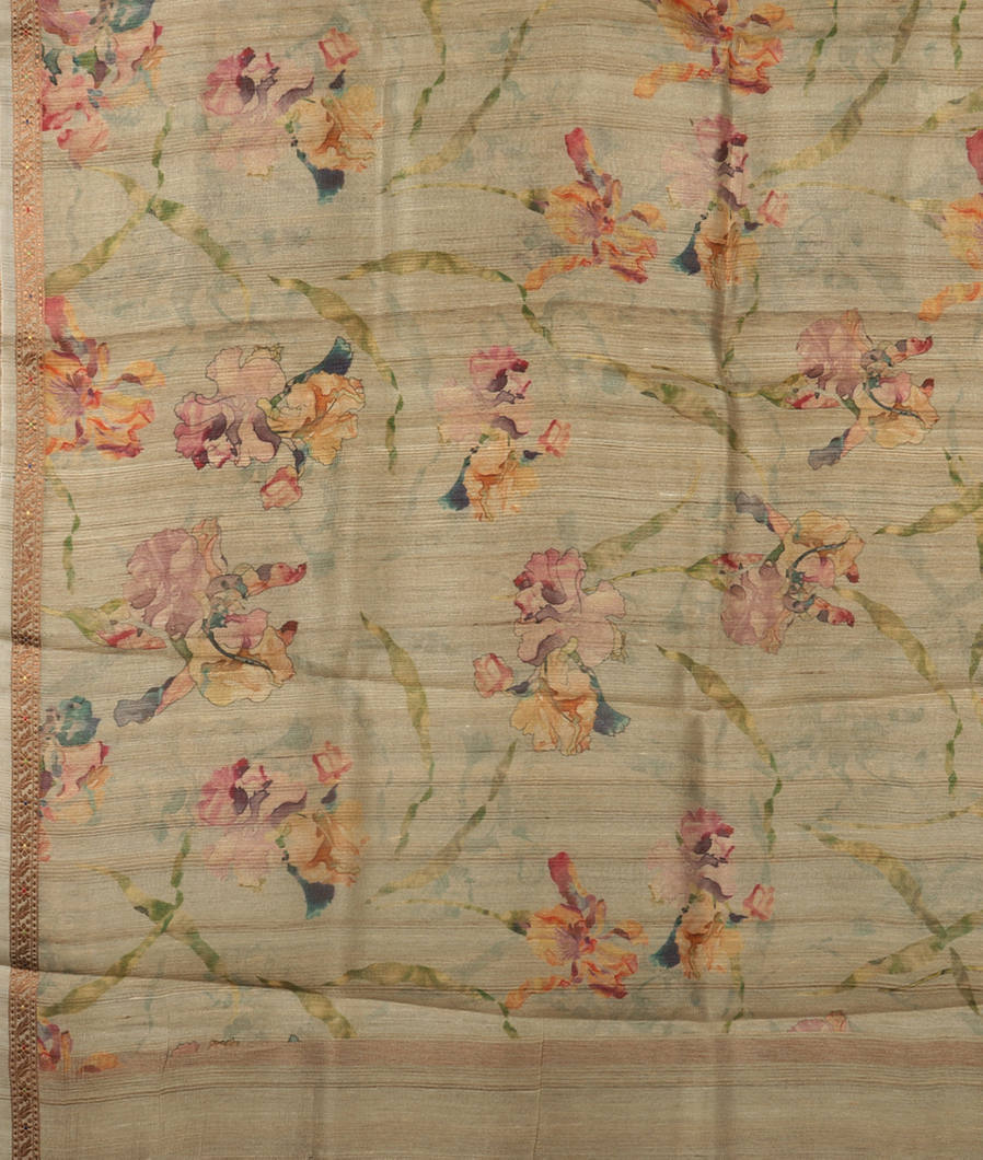 Green Tussar Printed Saree T3851754