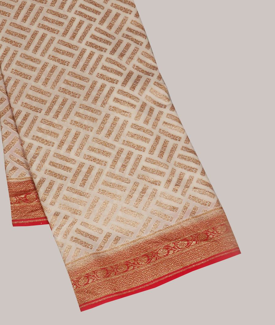Off - White Banaras Georgette Silk Saree T399820-image