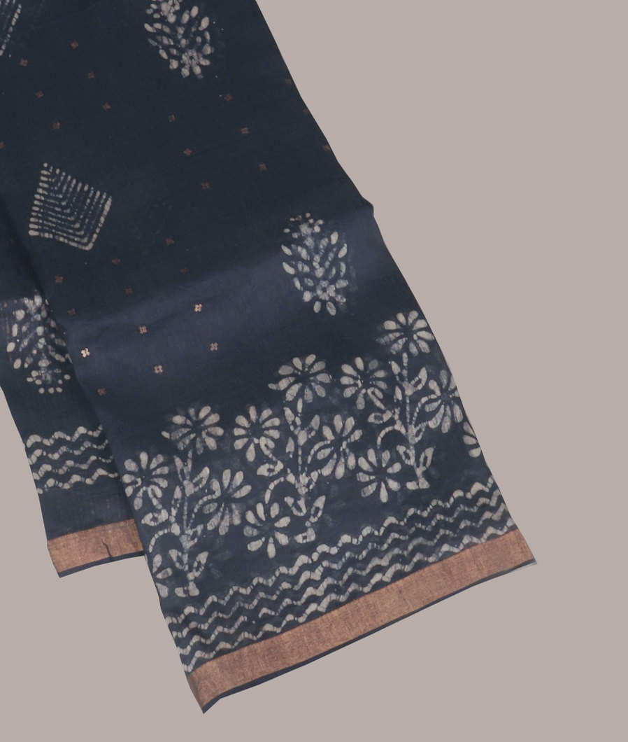 Midnight Blue Linen Printed Saree T417411-image