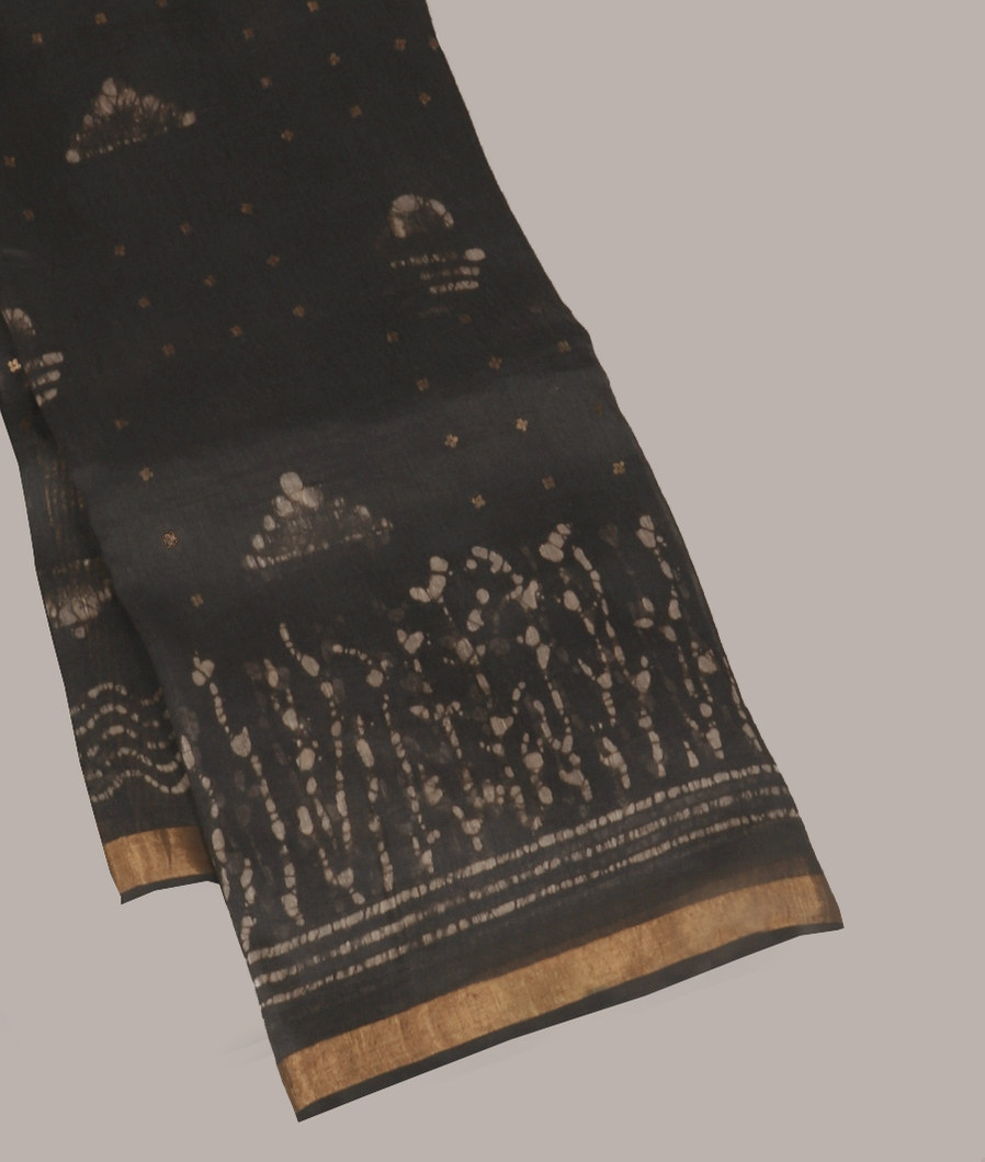 Black Linen Printed Saree T417412-image