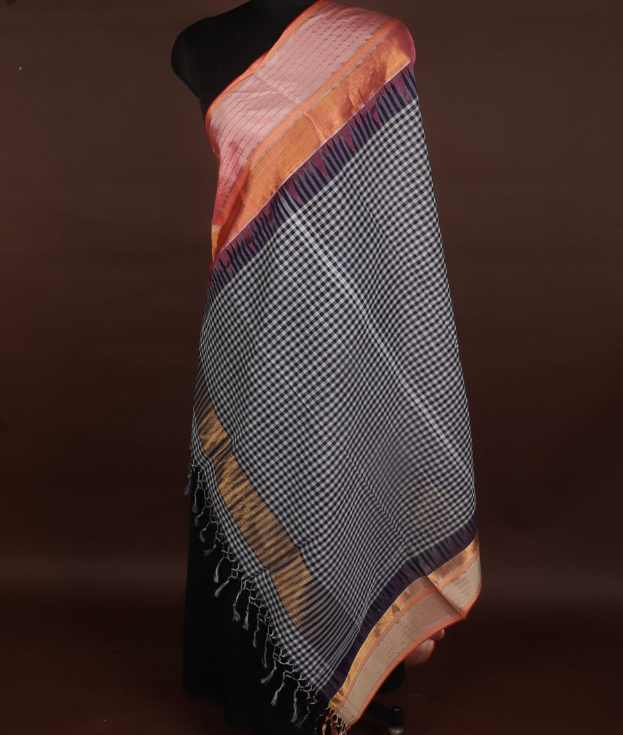 Blue and White khadi Silk Dupatta T86582-image
