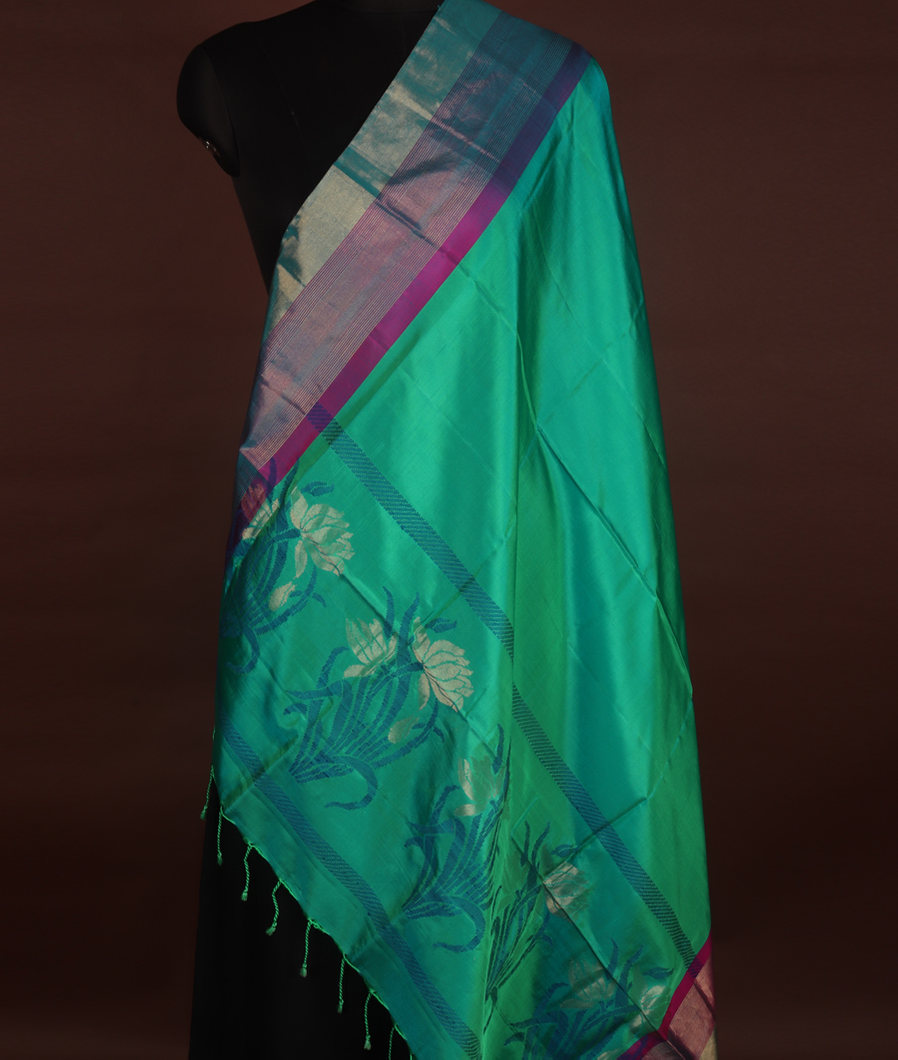 Bluish Green Handwoven Kanjivaram Silk Dupatta T164434-2-image