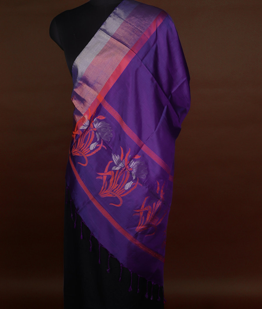 Purple Handwoven Kanjivaram Silk Dupatta T164434-image
