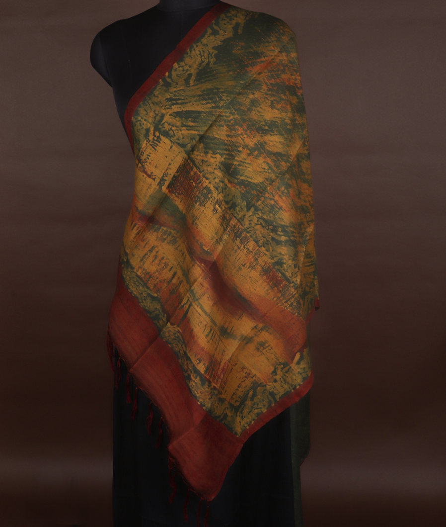 Brown Ajrakh Hand Block Printed Silk Dupatta T124798-image