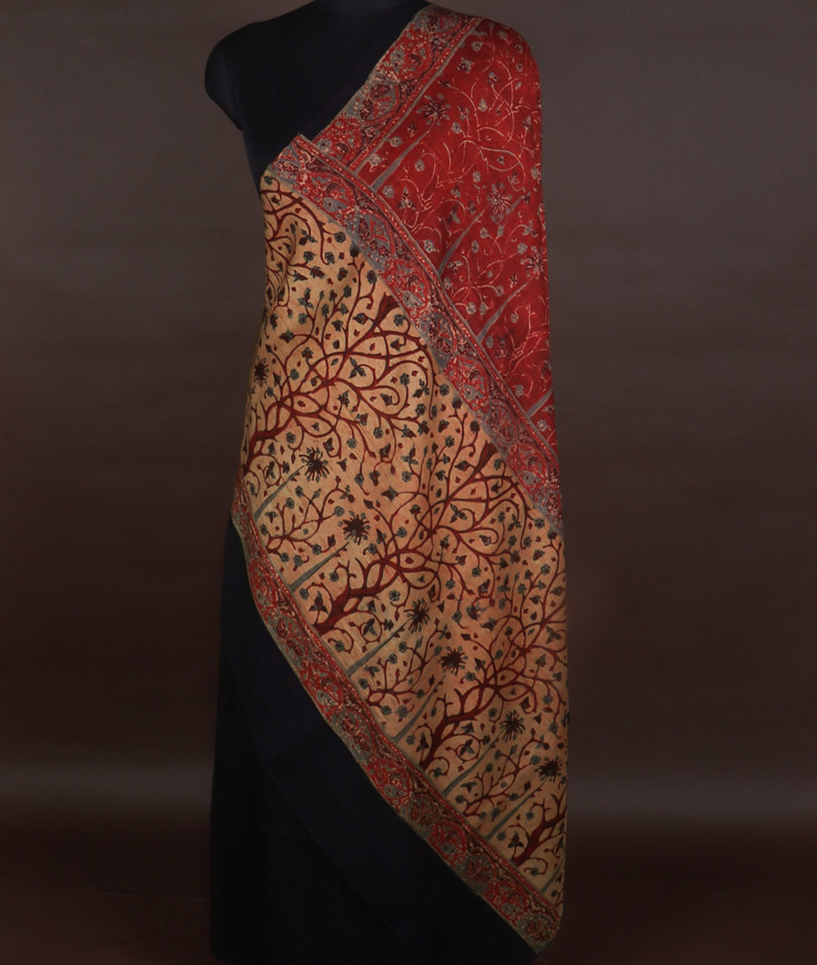 Maroon Ajrakh Hand Block Printed Silk Dupatta T115168-image