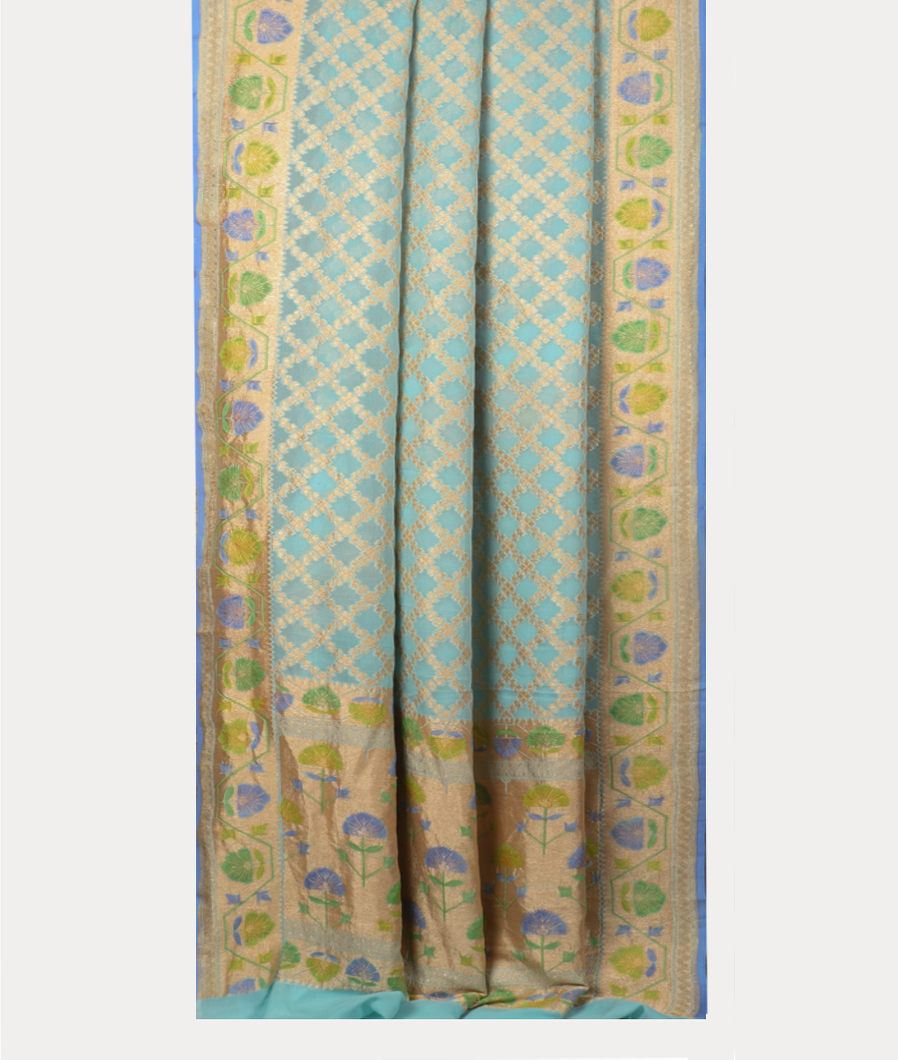 Blue Banaras Georgette Silk Saree T3554432