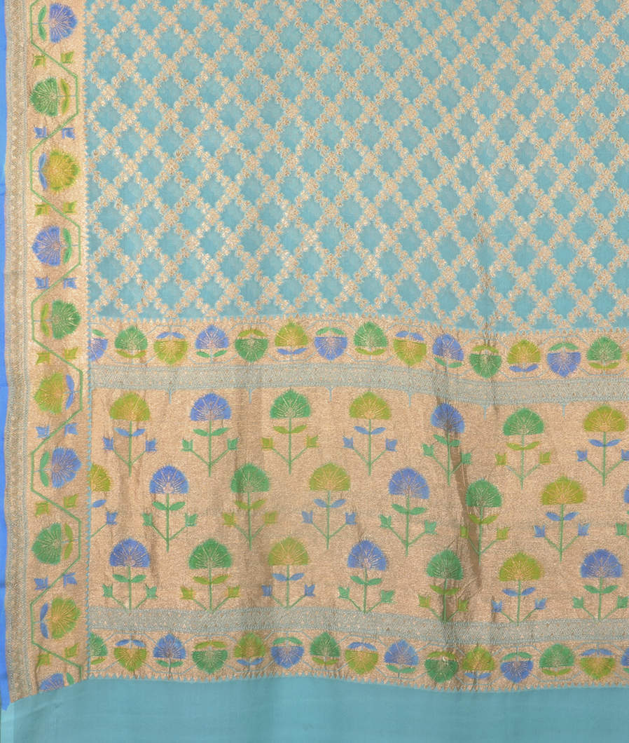 Blue Banaras Georgette Silk Saree T3554434