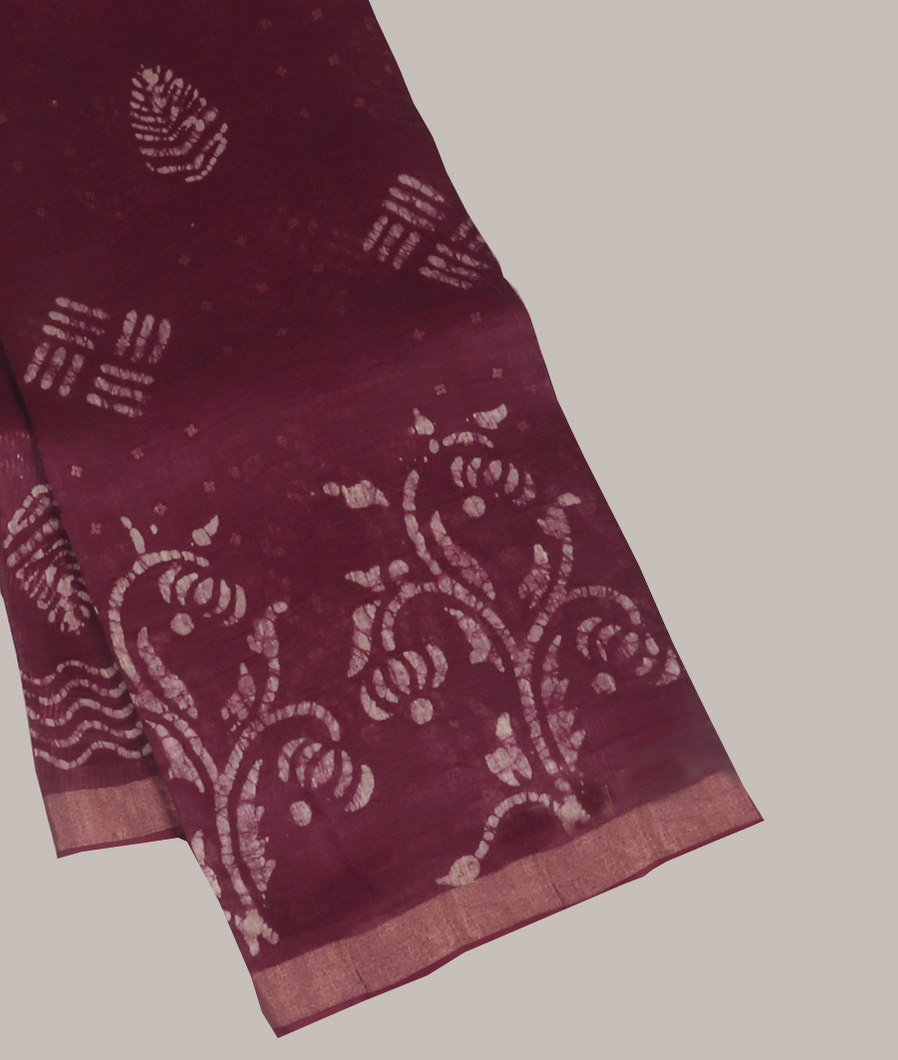 Purple Linen Printed Saree T417403-image