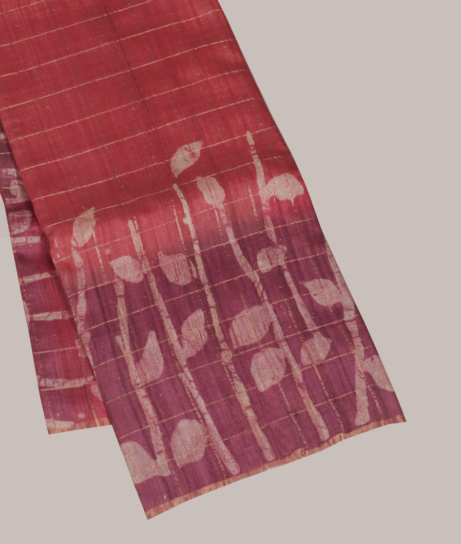 Red Tussar Printed Saree T417361-image