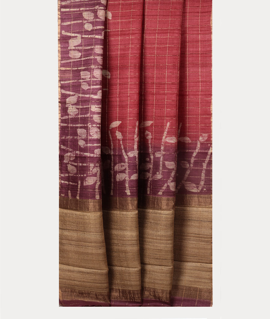 Red Tussar Printed Saree T4173612