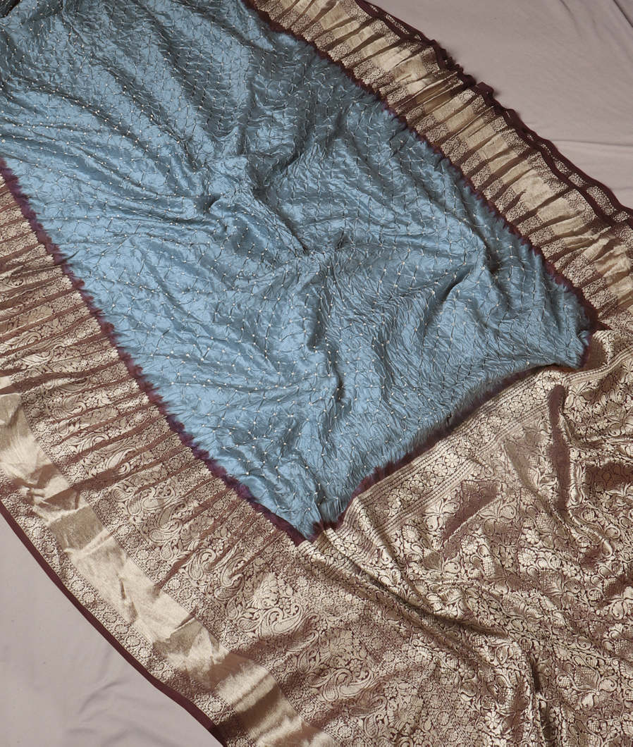 Blue Bandhani Chaniya Silk Saree T4197122