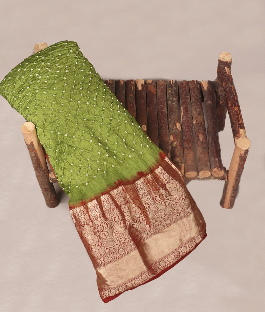 Green Bandhani Chaniya Silk Saree T419727-image