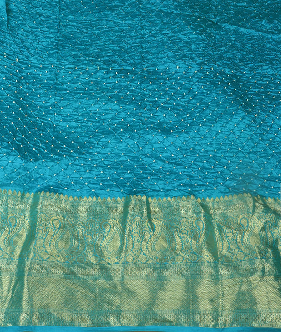 Turquoise Green Bandhani Chaniya Silk Saree T4197743