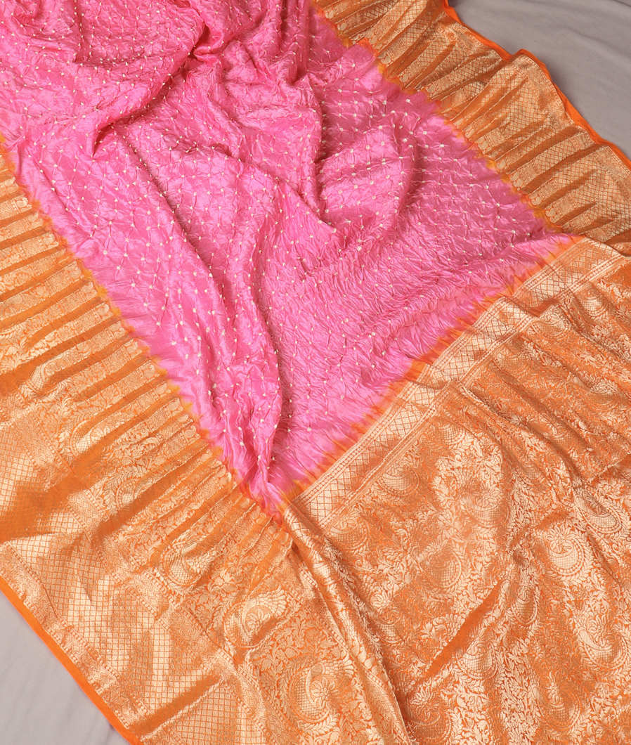 Pink Bandhani Chaniya Silk Saree T4197052