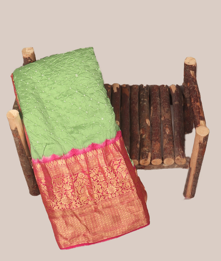 Green Bandhani Chaniya Silk Saree T419762-image