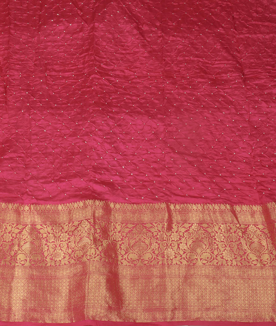 Green Bandhani Chaniya Silk Saree T4197623